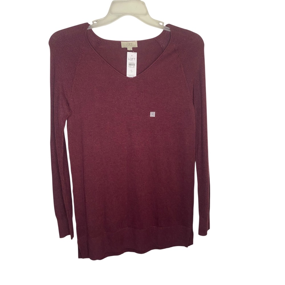 Ann Taylor Loft Womens V Neck Pullover Sweater Burgundy Red Marl Knit Small NWT